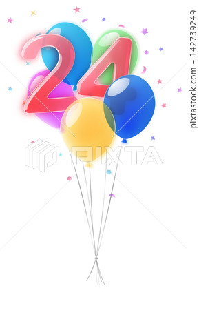Birthday number 24 with balloons. Birthday number 24 with balloons. 142739249