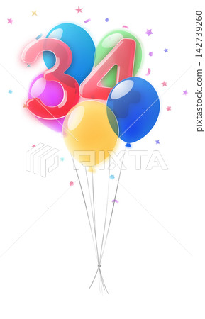 Birthday number 34 with balloons. Birthday number 34 with balloons. 142739260