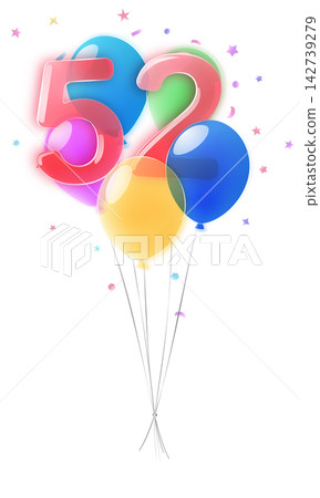 Birthday number 52 with balloons. Birthday number 52 with balloons. 142739279