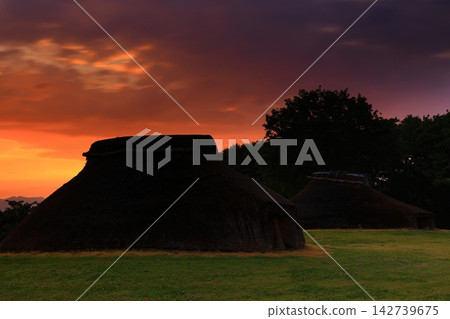 A thatched hut bathed in the morning light A thatched hut bathed in the morning light 142739675