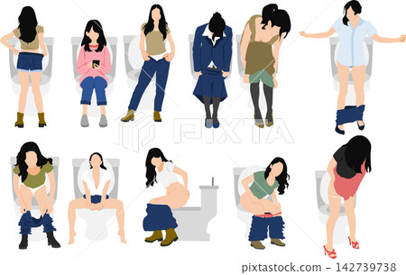 一幅女性上廁所的插圖 一幅女性上廁所的插圖 142739738