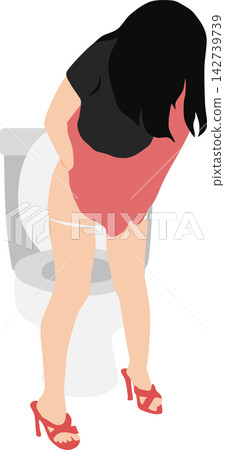 一幅女性上廁所的插圖 一幅女性上廁所的插圖 142739739