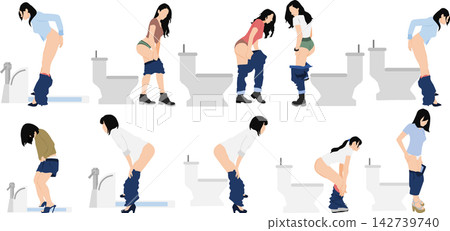Illustration of a woman going to the toilet Illustration of a woman going to the toilet 142739740