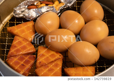 Smoked eggs and cheese Smoked eggs and cheese 142739819