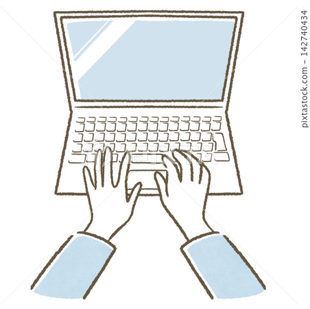A man's hands working on his laptop at home. A man's hands working on his laptop at home. 142740434