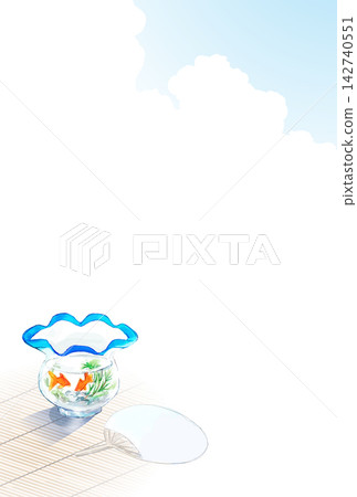 夏季賀卡插圖,圖案為金魚缸和扇子 夏季賀卡插圖,圖案為金魚缸和扇子 142740551