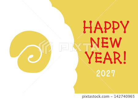 簡單的綿羊插畫新年賀卡，配上紅色字體 142740965