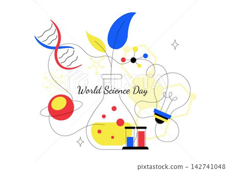 World Science Day Vector Illustration Featuring Scientific Research, Laboratory Experiments, Technology, Education, Discovery, and Innovation Concept 142741048