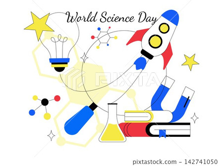 World Science Day Vector Illustration Featuring Scientific Research, Laboratory Experiments, Technology, Education, Discovery, and Innovation Concept 142741050