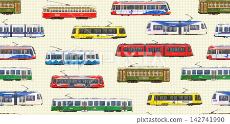 美國復古街車和電車的無縫圖案 美國復古街車和電車的無縫圖案 142741990