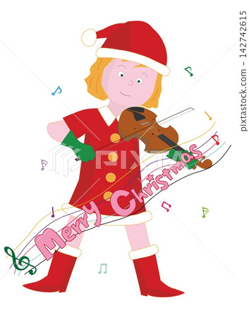 A female Santa Claus is playing a musical instrument at Christmas. A female Santa Claus is playing a musical instrument at Christmas. 142742615