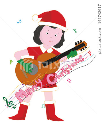 A female Santa Claus is playing a musical instrument at Christmas. A female Santa Claus is playing a musical instrument at Christmas. 142742617