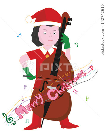 A female Santa Claus is playing a musical instrument at Christmas. A female Santa Claus is playing a musical instrument at Christmas. 142742619