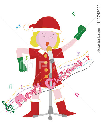 A female Santa Claus is playing a musical instrument at Christmas. A female Santa Claus is playing a musical instrument at Christmas. 142742621
