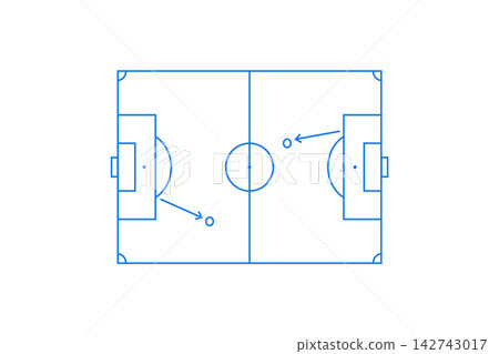 Soccer Field Tactics Diagram Showing Player Movement, Passing Arrows and Team Strategy on Pitch Soccer Field Tactics Diagram Showing Player Movement, Passing Arrows and Team Strategy on Pitch 142743017