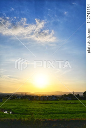 The sunset is filling the blue sky. The sunset is filling the blue sky. 142743384