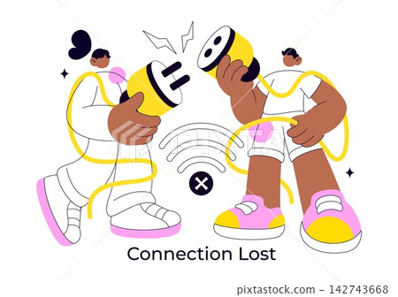 Connection Lost Vector Illustration Featuring Wireless Network Failure, Offline Communication, Internet Outage, Digital Disconnection, and Technology Problems 142743668