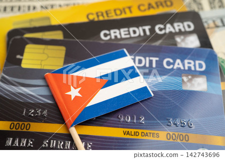 Cuba flag on credit card, finance economy trading shopping online business. Cuba flag on credit card, finance economy trading shopping online business. 142743696