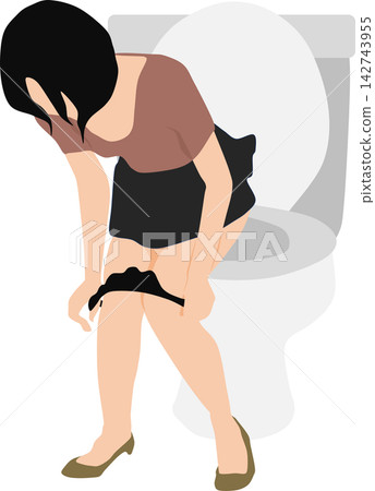 一幅女性上廁所的插圖 142743955