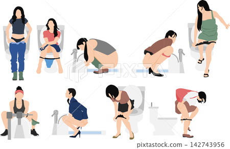 一幅女性上廁所的插圖 142743956