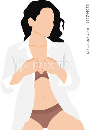 An illustration of a woman getting ready to put on a dress shirt to go to work. An illustration of a woman getting ready to put on a dress shirt to go to work. 142744076