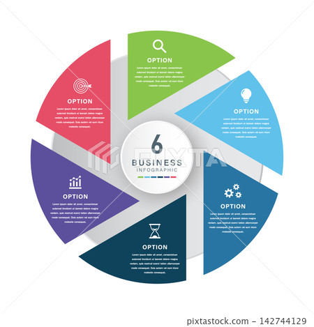 Six option circular business infographic template Six option circular business infographic template 142744129