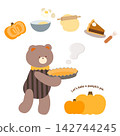 A bear baking a pumpkin pie 142744245