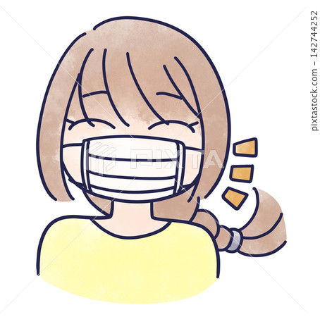 An illustration of a woman wearing a mask and smiling. An illustration of a woman wearing a mask and smiling. 142744252