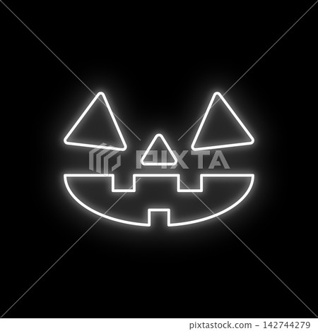 Jack-o'-lantern face part, white neon light, triangular smile. Suitable for Halloween, horror, scary, and cute. Jack-o'-lantern face part, white neon light, triangular smile. Suitable for Halloween, horror, scary, and cute. 142744279