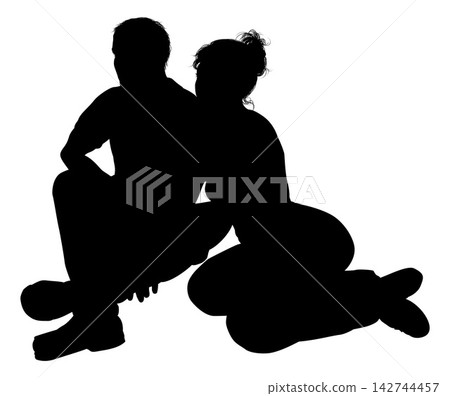 Silhouette Young Couple Man Woman Silhouette Young Couple Man Woman 142744457