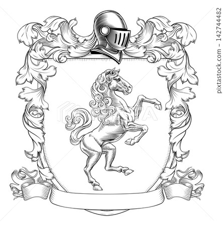 Coat of Arms Crest Horse Heraldic Medieval Shield Coat of Arms Crest Horse Heraldic Medieval Shield 142744482