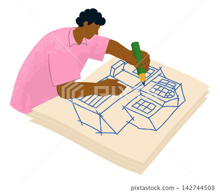 Architect Drafting House Blueprint Floor Plans 142744508