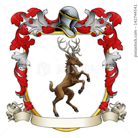 Heraldry Stag Deer Coat of Arms Heraldic Shield Heraldry Stag Deer Coat of Arms Heraldic Shield 142744541