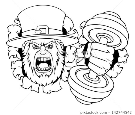 Leprechaun Celtic Irish Weight Lifting Gym Mascot Leprechaun Celtic Irish Weight Lifting Gym Mascot 142744542
