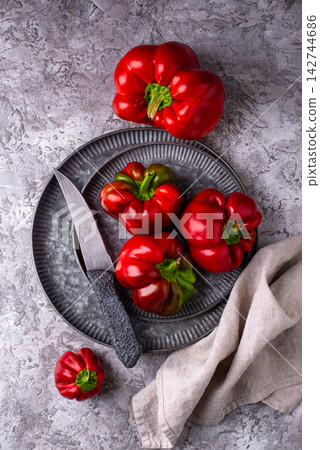 Fresh bell pepper on dark background Fresh bell pepper on dark background 142744686