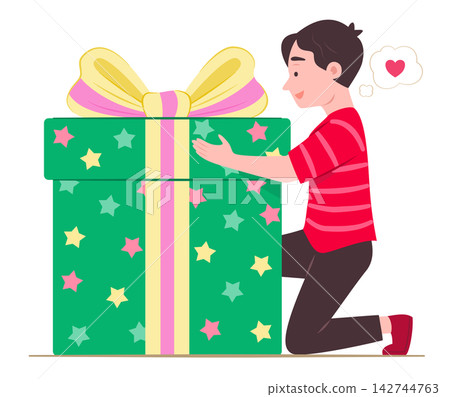 Cheerful Kid Boy Happy to Receive the Big Gift Box for Birthday and Special Festival Celebration Concept Illustration Clip Art Cheerful Kid Boy Happy to Receive the Big Gift Box for Birthday and Special Festival Celebration Concept Illustration Clip Art 142744763