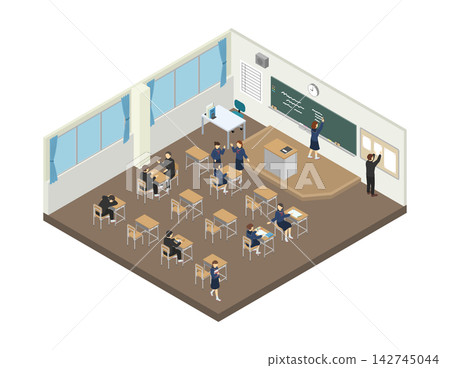 等距圖解:課間休息時的教室(中學生穿著冬季制服) 等距圖解:課間休息時的教室(中學生穿著冬季制服) 142745044