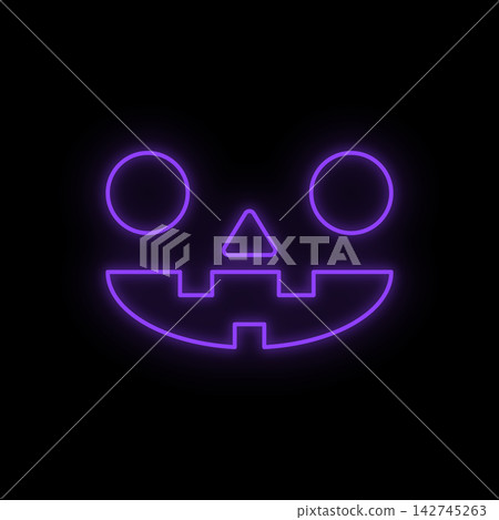 Jack-o'-lantern face part with purple neon light, round eyes, and a smiling face. Suitable for Halloween, horror, scary, and cute. Jack-o'-lantern face part with purple neon light, round eyes, and a smiling face. Suitable for Halloween, horror, scary, and cute. 142745263
