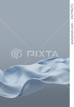 Light blue pleated chiffon fabric flowing isolated on grey background with copy space design for cosmetic product display 3D render Light blue pleated chiffon fabric flowing isolated on grey background with copy space design for cosmetic product display 3D render 142746251