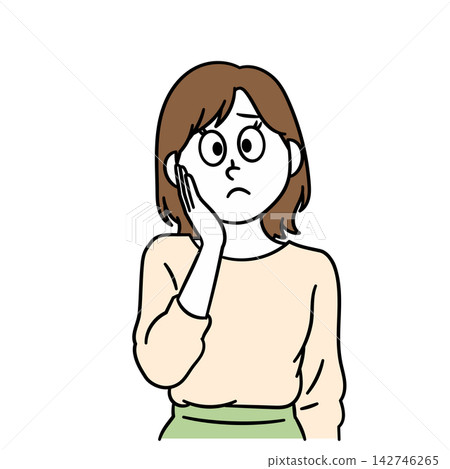 Illustrations of a woman who is troubled or worried. Illustrations of a woman who is troubled or worried. 142746265