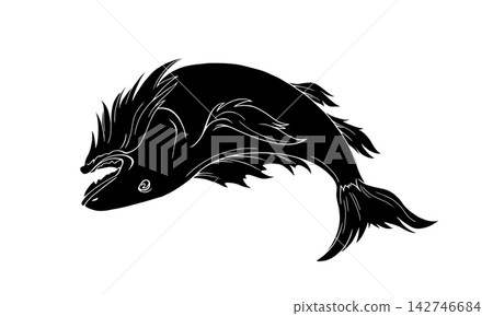 A constellation illustration of Piscis Austrinus (black and white, without constellation lines, but with a white outline). A constellation illustration of Piscis Austrinus (black and white, without constellation lines, but with a white outline). 142746684