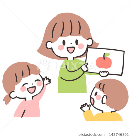 Children and women learn together in a fun way using picture cards Children and women learn together in a fun way using picture cards 142746891