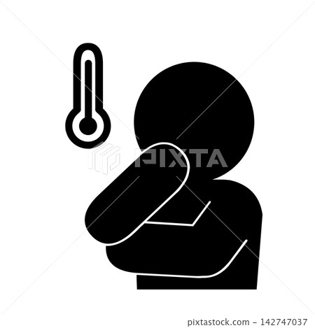 A simple pictogram showing a person thinking about body temperature or ambient temperature, or someone concerned about temperature. A simple pictogram showing a person thinking about body temperature or ambient temperature, or someone concerned about temperature. 142747037