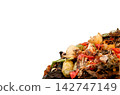 Organic compost pile with food waste on a white background. Ecology, recycling, and zero waste concept with copy space 142747149