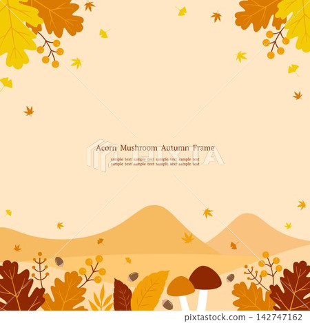 Autumn nature and landscape frame: Seasonal illustration featuring mushrooms and autumn leaves (square) 142747162