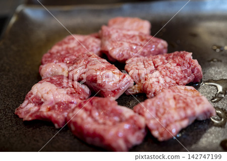 Wagyu short ribs for yakiniku (Japanese BBQ) - delicious marbled beef Wagyu short ribs for yakiniku (Japanese BBQ) - delicious marbled beef 142747199