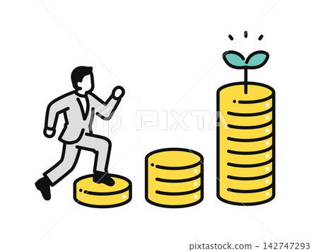Simple vector illustration icon of a businessman building wealth. Simple vector illustration icon of a businessman building wealth. 142747293