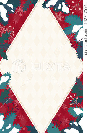 紅色聖誕相框,飾有針葉樹葉和雪花,2(垂直版) 紅色聖誕相框,飾有針葉樹葉和雪花,2(垂直版) 142747554