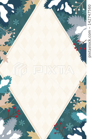 Green Christmas frame with conifer leaves and snowflakes 2_vertical Green Christmas frame with conifer leaves and snowflakes 2_vertical 142747560