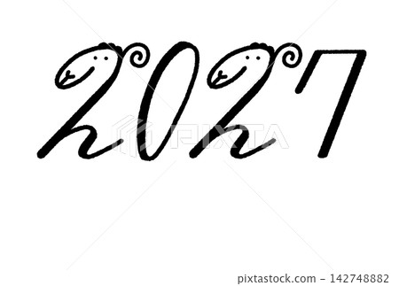 一款簡潔可愛的2027年標誌，由綿羊和數字組成。適用於羊年、元旦和新年賀卡。 （單色） 142748882